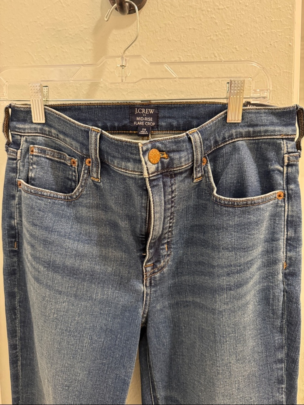 J. Crew Mid-Rise Flare Cropped Jeans in Classic Blue Wash NWT